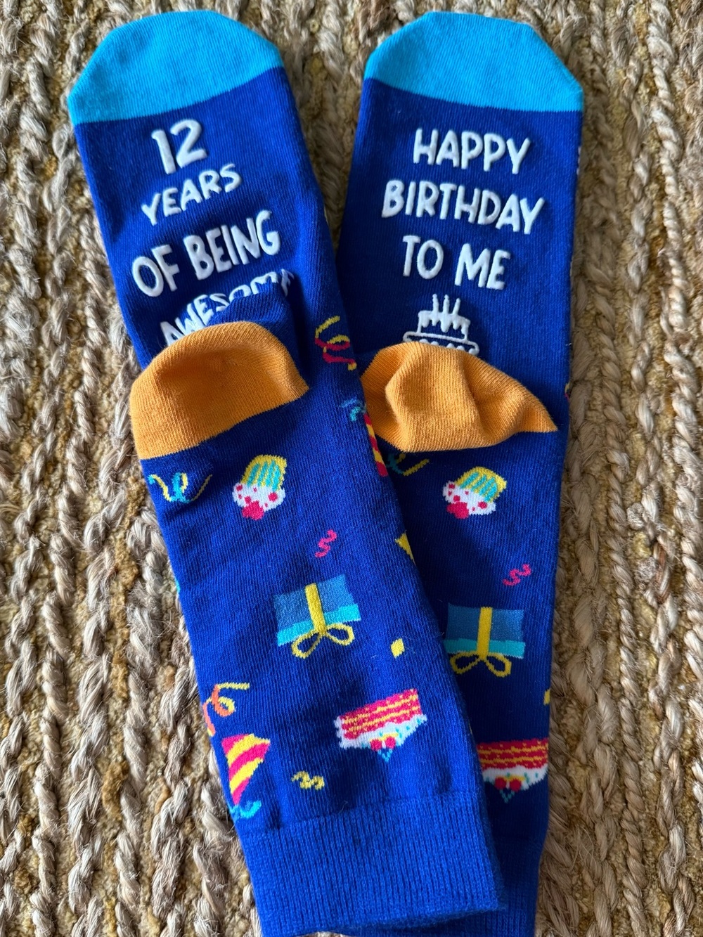 Kids Blue Happy 12th Birthday Novelty Socks with Orange Accents One Size NWOT